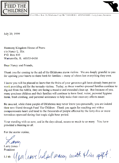Feed the Children - Thank You Letter