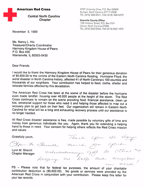 American Red Cross - Thank You letter