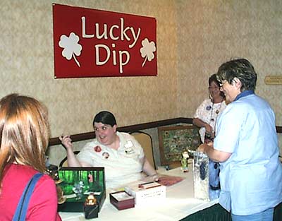 Mary Chamberlain at the Lucky Dip table